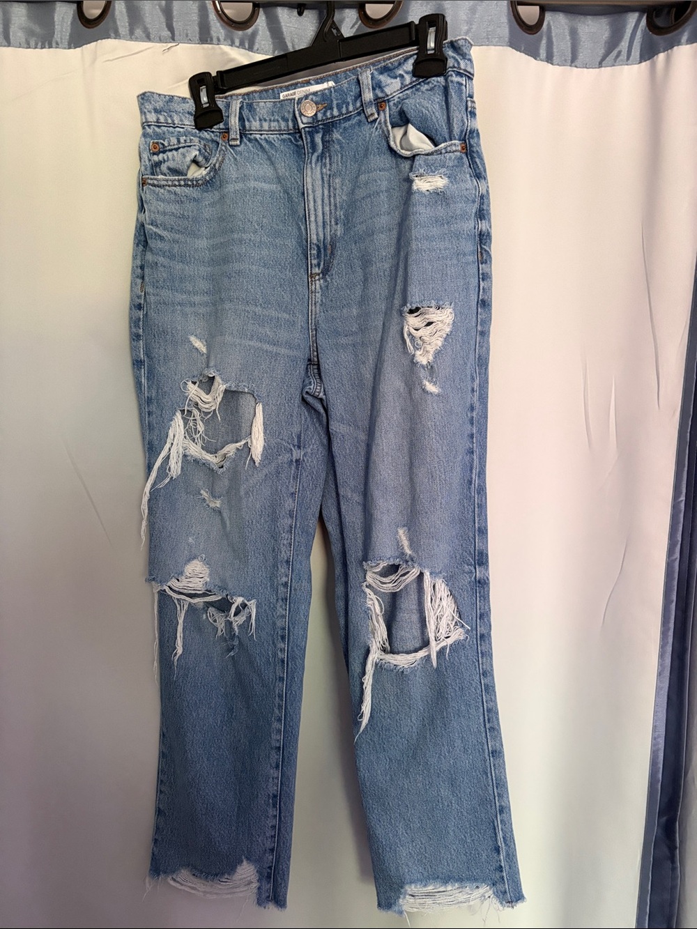 Garage Light Blue Distressed Straight Leg Jeans